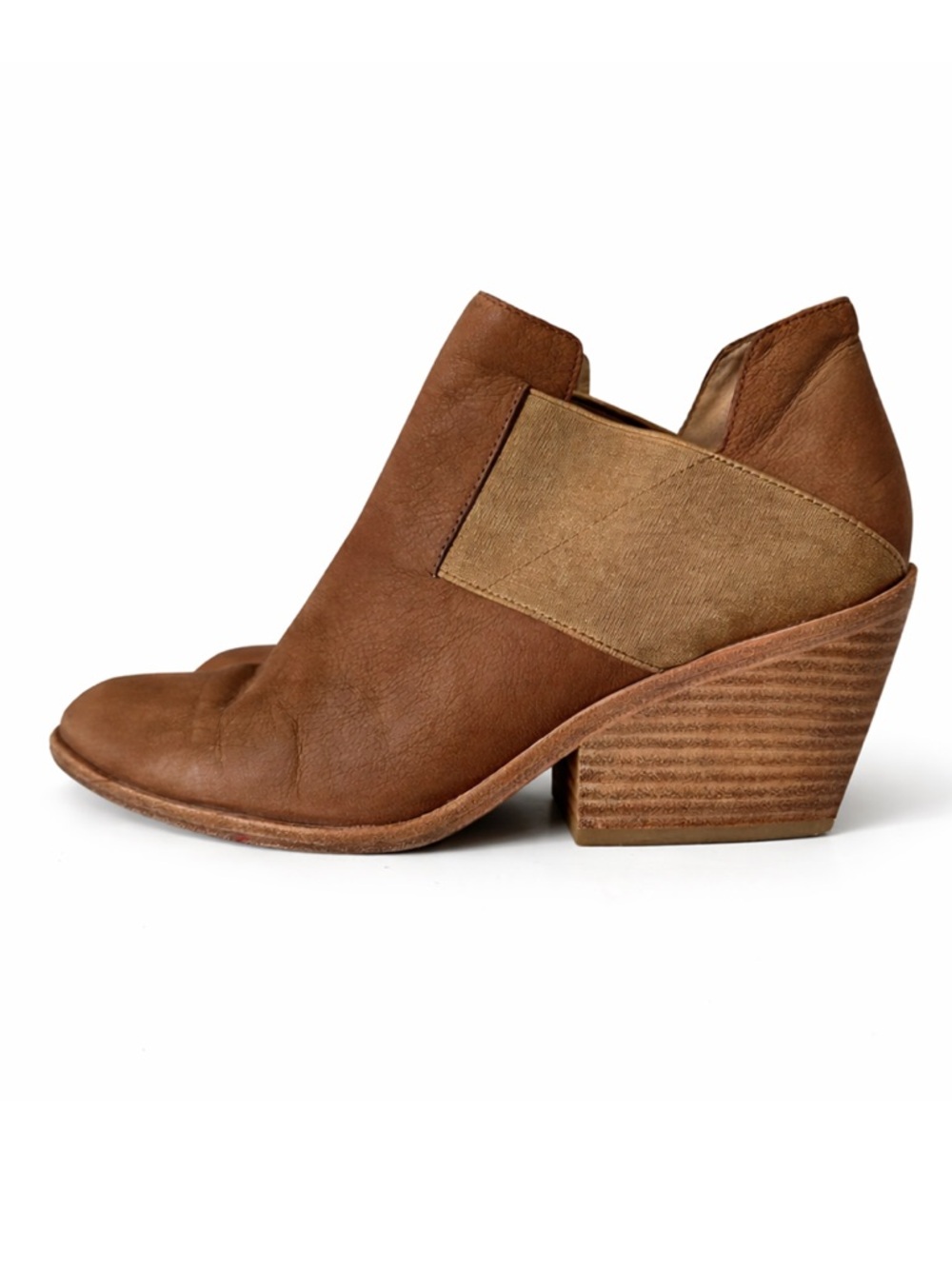 Eileen Fisher Even Nubuck Leather Wedge Wood Block Heel Booties Brown beige 8